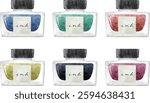Illustration set of fountain pen ink in watercolor style