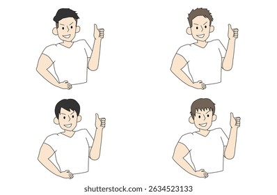 Conjunto de ilustración de cuatro hombres guapos macho haciendo buenas poses