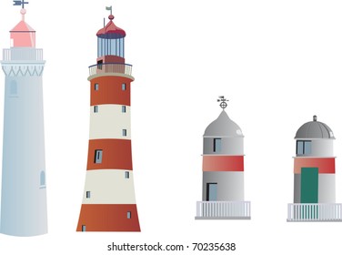 ilustração com conjunto de quatro faróis isolados sobre fundo branco