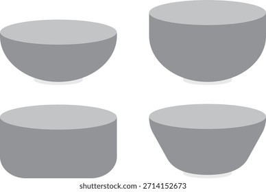 Illustrationssatz von vier einfachen grauen japanischen Reisschalen und Suppenschalen. Ideal für die Kombination mit Lebensmittelillustrationen.