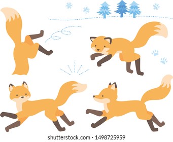 Illustration set of fox to run / hunt