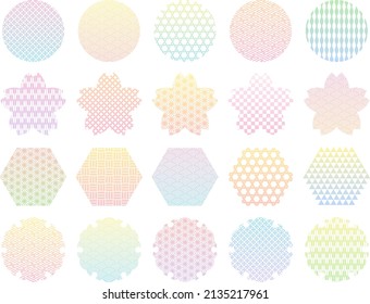 Illustration set of frames with colorful gradation colored Japanese traditional pattern decoration