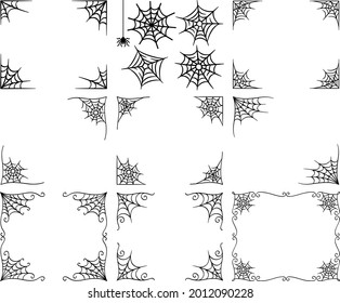 Illustration set of frames with spider webs on the corners