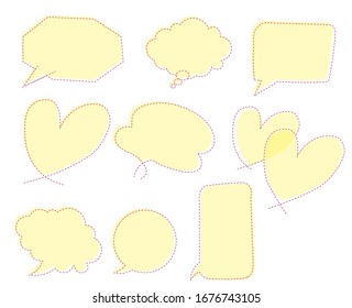 Illustration set of freehand drawn comment balloon and text box. Simple line art.