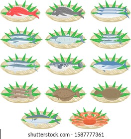 
An illustration set of fresh fish in a colander.