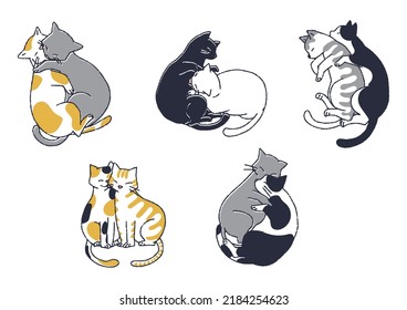 Illustration set of frolicking cats Two cats trusting each other and having physical contact