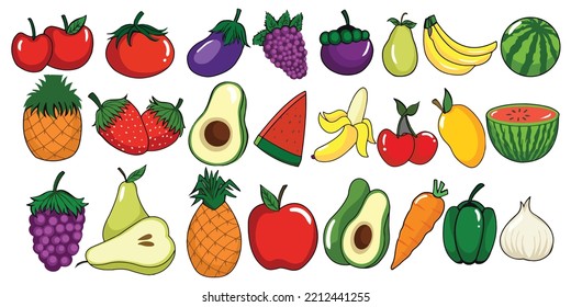 Ilustración de un conjunto de frutas 
