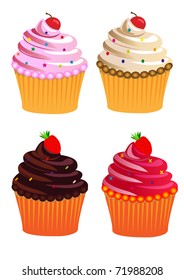illustration set fruit cake with berry
