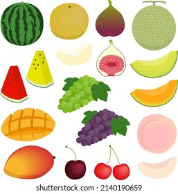 Illustration set of fruits that can be eaten in summer in Japan