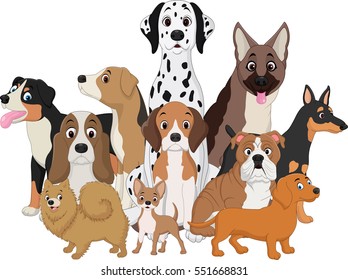 Illustration set of funny dogs cartoon