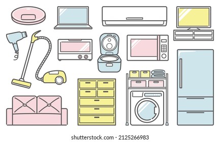 illustration set of furniture and appliance