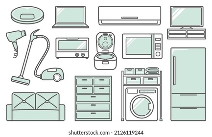 illustration set of furniture and appliance