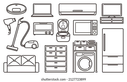 illustration set of furniture and appliance