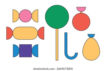Conjunto de ilustrações forma geométrica doce isolado no fundo branco