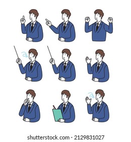 Illustration set of the gesture of a businessman in a suit