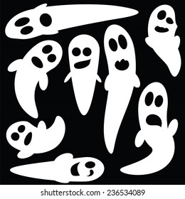  illustration  with set of ghosts on black background