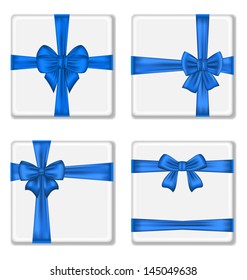 Illustration set gift boxes with blue bows isolated on white background - vector