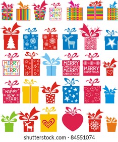 illustration of set of gift boxes for different occasion on isolated white background