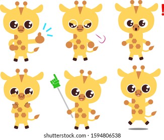 Illustration set of giraffe expressions and gestures