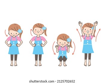 Illustration set of girl doing gymnastics with smile