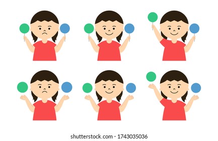 Illustration set of girl. Two choices, selections without text