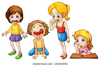 Illustration of a set of girls crying