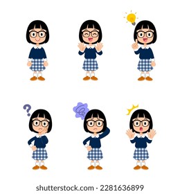 Illustration set of girls with various expressions