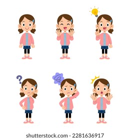 Illustration set of girls with various expressions