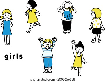 Illustration set of girls in various poses