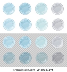 Illustration set of a glass cup filled with water seen from directly above