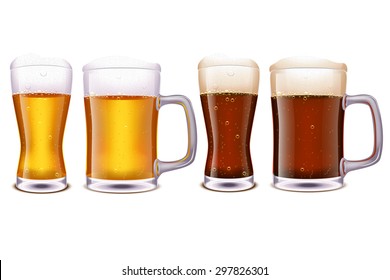 illustration of set of glasses with different type of beer and type of glasses