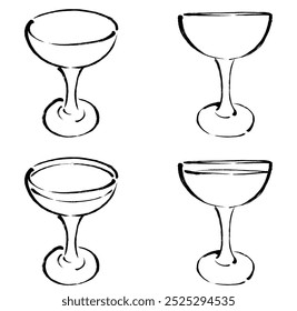 Illustration set of glasses filled with drinks with a touch of brush