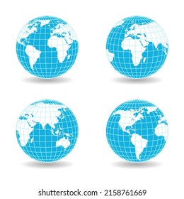 Illustration set of globe with shadow on white background