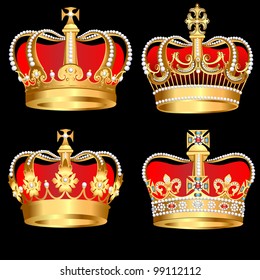 illustration set gold  crowns on black background