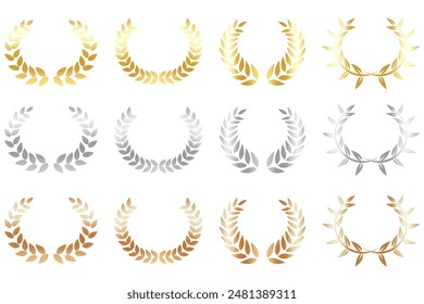 Illustration set of gold, silver, and bronze laurel wreaths