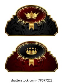 Illustration set gold vintage labels with crown - vector