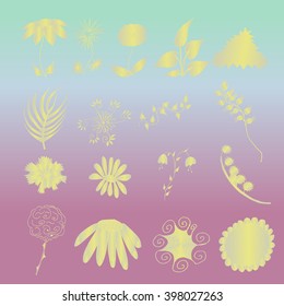 illustration with set of golden floral elements