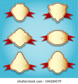 Illustration of set golden label, tags, ribbons. Vector.