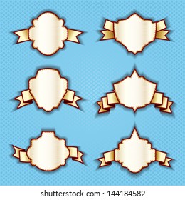 Illustration of set golden label, tags, ribbons. Vector.