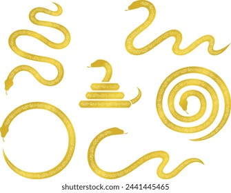 
Illustration set of golden snakes in various poses