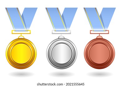 illustration of set of gold,silver and bronze medal on isolated background