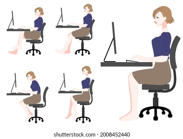 Illustration set of good and bad postures of working women