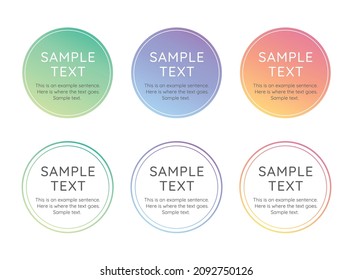 Illustration set with gradient circles, circles, text spaces, points, labels, and headline background frames.