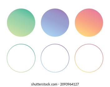Illustration set with gradient circles, circles, text spaces, points, labels, and headline background frames.
