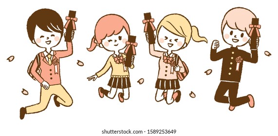 Illustration set of graduating students