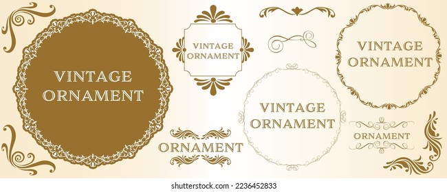 Illustration set of graphic material, orient pattern, arabesque pattern, antique, decorative rule vintage frame