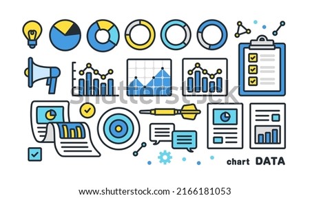 Illustration set of graphs and data with the image of marketing.