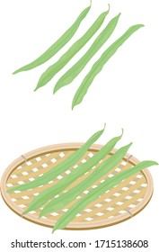 Illustration set of green beans and baskets.