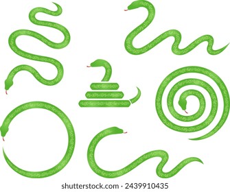 Illustration set of green snakes with scales