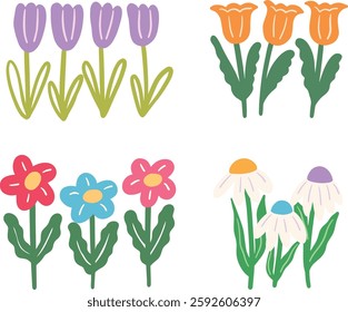 illustration set of a group flowers with different colors